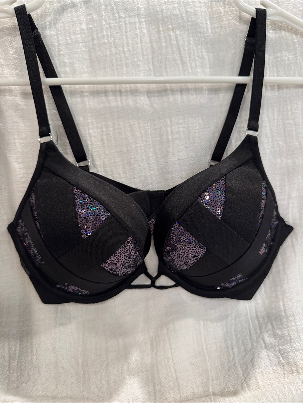 Victoria's Secret Black Sequin Overlay Push-Up Bra size 32 A